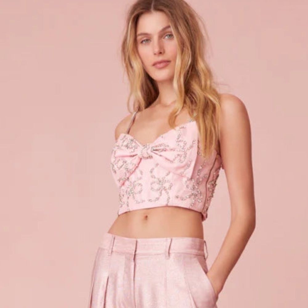 NWT LoveShackFancy - Arlitta Embellished Cropped Top - Pink - Size 2 - Picture 7 of 12